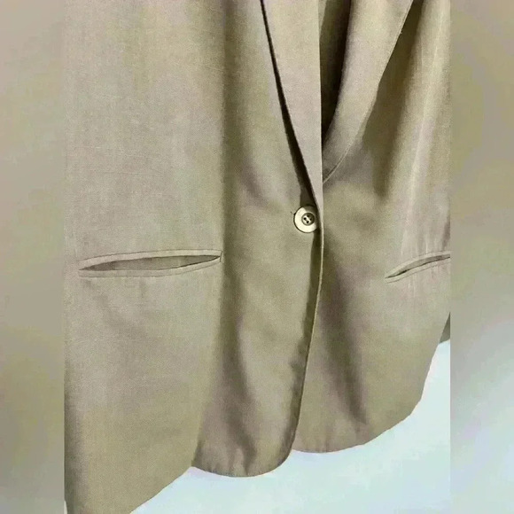 Vintage Sag Harbor Linen Blend Beige 1 Button Shawl Collar Blazer Office Formal - Picture 3 of 3
